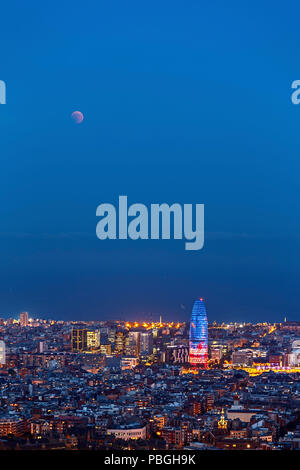Total Lunar Eclipse over Barcelona on July 27,2018 Stock Photo