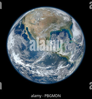 NASA satellite image of planet Earth as Blue Marble centred on north America Stock Photo