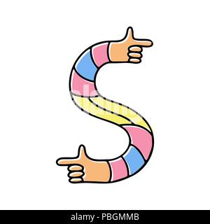 crazy hands alphabet, hand drawn letter S Stock Vector