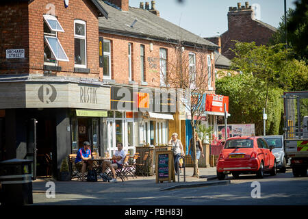 Burton Road west Didsbury south Manchester street pavement dining