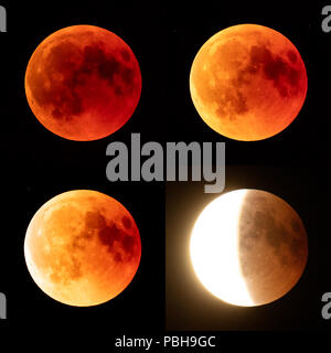 Lunar eclipse on July 27th, 2018, compilation of 4 photos, observed in Bernkastel-Kues, Germany Stock Photo