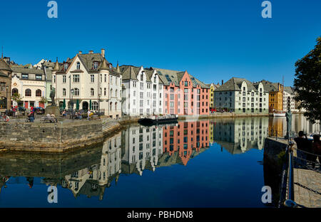 view of old harbor with historical Art Nouveau buildings, Ålesund, Norway, Europe Stock Photo
