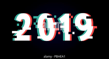 2019 Glitch Vector New Year abstract Holiday Colorful Design Illustration Stock Photo