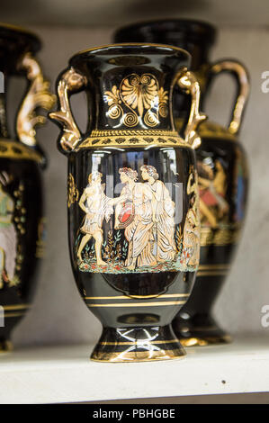 KALAMBAKA, GREECE - MAR 20, 2015: Greek vase with Parthenon. Greek vases are the popular souvenir in Greece Stock Photo