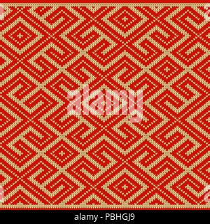 Seamless knitted Old Russian national woolen pattern. Design Labyrinth Stock Vector