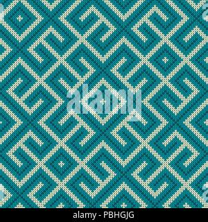 Seamless knitted Old Russian national woolen pattern. Vintage Blue Labyrinth Stock Vector