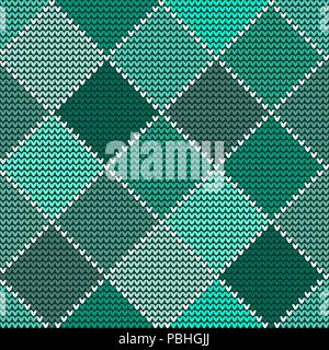 Seamless woolen knitted pattern Green Harlequin Stock Vector