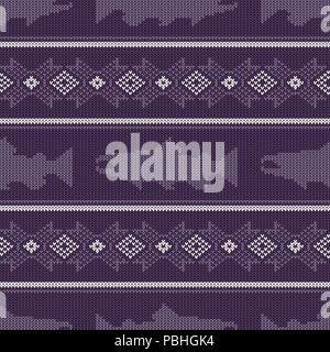 Knitted seamless pattern with Norwegian salmon Stock Vector