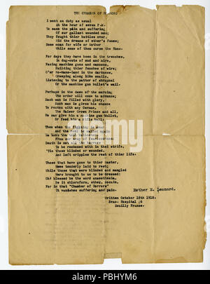 1783 Typed poem by Esther E. Leonard titled &quot;The Chamber of Horrors,&quot; October 18, 1918 Stock Photo