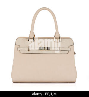 Elegant women beige bag on white background Stock Photo