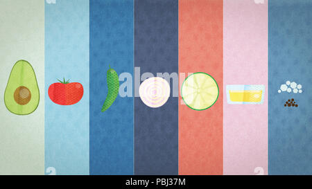 vegetables drawn in a stylized way, for the representation of the recipe of guacamole Stock Photo