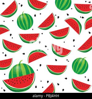 Background pattern with watermelon and seeds on white background, vector illustration Stock Vector