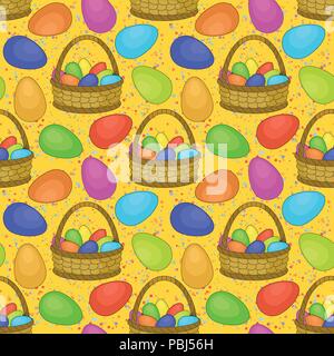 Seamless, Basket with Easter Eggs Stock Vector
