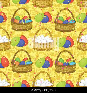 Seamless, Basket with Easter Eggs Stock Vector