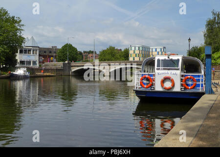 River cruiser 'Kentish Lady' waiting to take on passengers for boat trip, river Medway, Maidstone, Kent, England Stock Photo