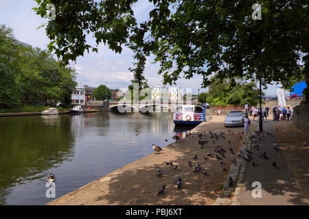 River cruiser 'Kentish Lady' waiting to take on passengers for boat trip, river Medway, Maidstone, Kent, England Stock Photo