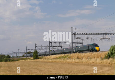 A new class 800 IET (Intercity Express Train) number 800305 working a Great Western Railway service at South Stoke on the 26th July 2018. Stock Photo