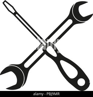 Black and white illustration of a crossed adjustable pipe wrench or monkey  wrench viewed from the side on isolated white background done in retro styl  Stock Vector Image & Art - Alamy