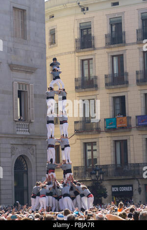 Barcelona, Catalonia, September 24, 2017: Castellers in Barcelona during the celebration of La Merce in front the city hall Stock Photo