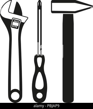 Black and white simple toolkit silhouette set Stock Vector