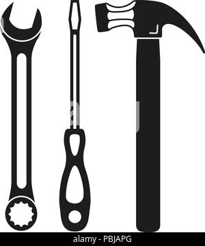 Black and white toolkit silhouette set Stock Vector