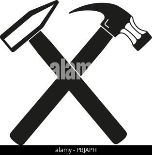 Black and white tow crossed hammers silhouette Stock Vector