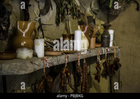 Dry chorizo, dry meat detail, pork Stock Photo