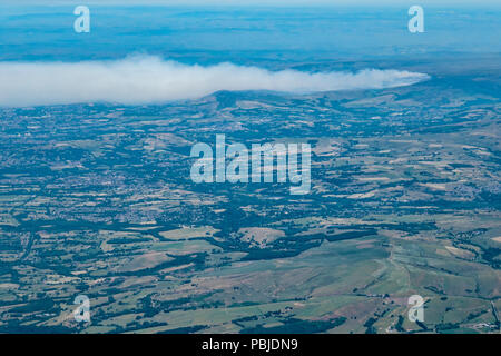 Aerial view of column of smoke from wild fire on Saddleworth Moor Lancashire England Stock Photo