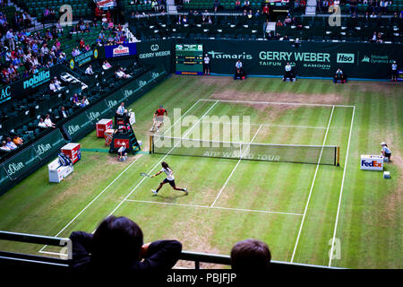 Dustin Brown and Jan-Lennard Struff playing an exhibition match at the Gerry Weber Open in Halle (Westfalen), Germany. Stock Photo