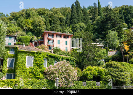 Houses Surrounded by greenery in Varenna on Lake Como, Italy Stock Photo