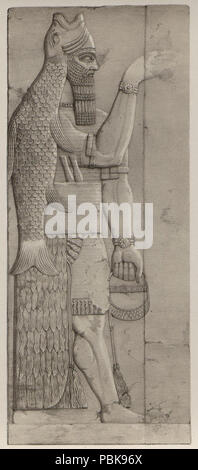 1205 Plate 6 fish god (A second series of the monuments of Nineveh) 1853 (cropped) Stock Photo