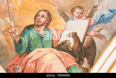 17th Century Fresco in the Church of Saint Nicholas and Saint Peter Martyr in Valencia, Spain, depicting St John the Evangelist Stock Photo