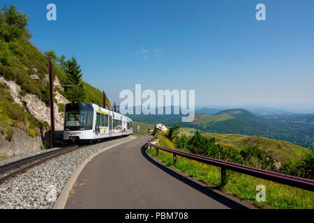 Panoramique des Domes, touristic train of Puy de Dome, Regional natural park of Auvergne Volcanoes, Unesco World heritage, Auvergne, France Stock Photo