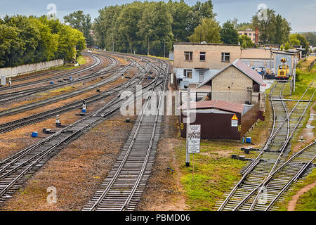 Vitebsk, Belarus - July 7, 2018: view of Belarusian railroad tracks and warehouses with grain. Stock Photo