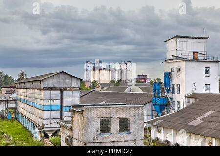 Vitebsk, Belarus - July 7, 2018: view from above on Belarusian warehouses and machine for sifting grain. Stock Photo