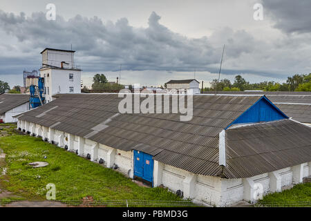 Vitebsk, Belarus - July 7, 2018: top view of roof of Belarusian grain warehouse. Stock Photo