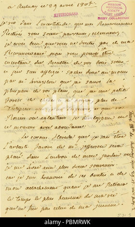 910 Letter signed Madame Noailles de Tesse, Aulnay, to Thomas Jefferson, April 29, 1804 Stock Photo