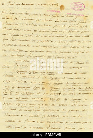 910 Letter signed Madame Noailles de Tesse, Paris, to Thomas Jefferson, April 10, 1804 Stock Photo