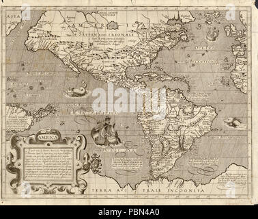 993 Map of America by Arnoldo di Arnoldi, circa 1600 Stock Photo
