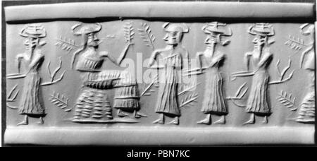 Anonymous (Mesopotamian). 'Cylinder Seal,' 2350-2150 BC. carved black stone. Walters Art Museum (42.564): Museum purchase, 1941. 1019 Mesopotamian - Cylinder Seal - Walters 42564 - Impression Stock Photo