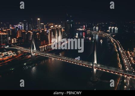 Aerial view of Qiansimen Jialing River Bridge in Chongqing, China, 10 ...