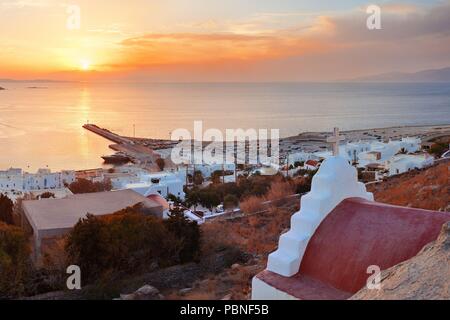 Mykonos bay viewed from above at sunset. Greece. Stock Photo