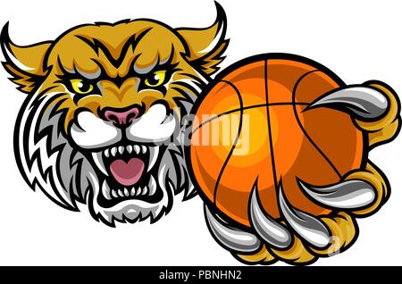 Wildcat Holding Basketball Ball Mascot Stock Vector