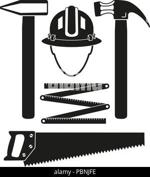 Black and white 5 handyman tools silhouette set Stock Vector