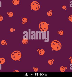 Pumpkin Halloween seamless pattern. Vector illustration. Orange jack-hood purple background. All Saints Eve. Stock Vector