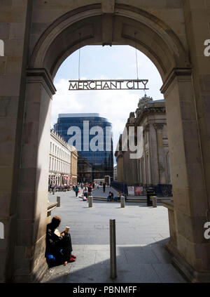 Archway to the Merchant City in Glasgow city centre. Stock Photo