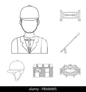 Hippodrome and horse outline icons in set collection for design. Horse Racing and Equipment vector symbol stock  illustration. Stock Vector