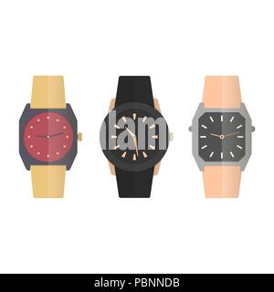 Set of different clock icons in flat style, isolated on a white background, vector illustration. Stock Vector