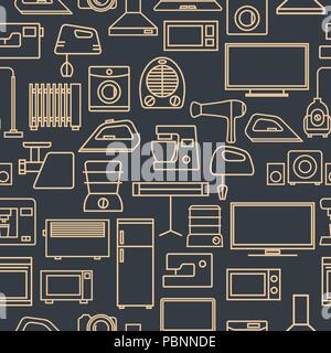 Seamless pattern from a set of household appliances icons of thin lines, vector illustration. Stock Vector