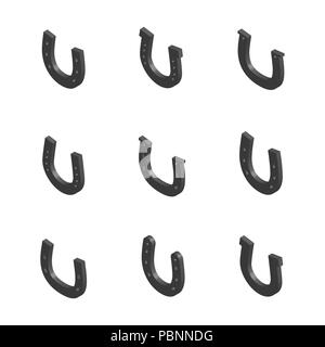 Set of different horseshoes isolated on white background. 3D isometric style, vector illustration Stock Vector
